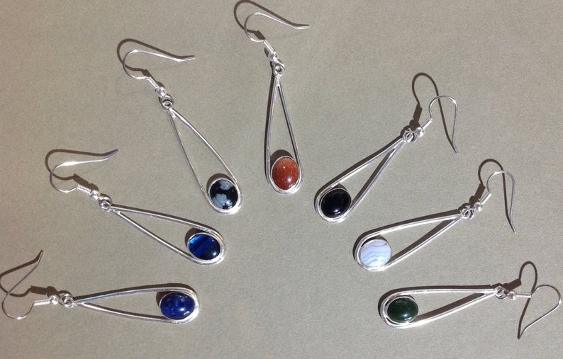 Tear Drop Paua Shell Earrings Sterling Silver assorted stones available picture