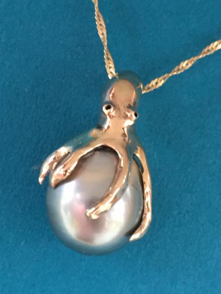 Octopus pendant with cultured pearl 14kt picture
