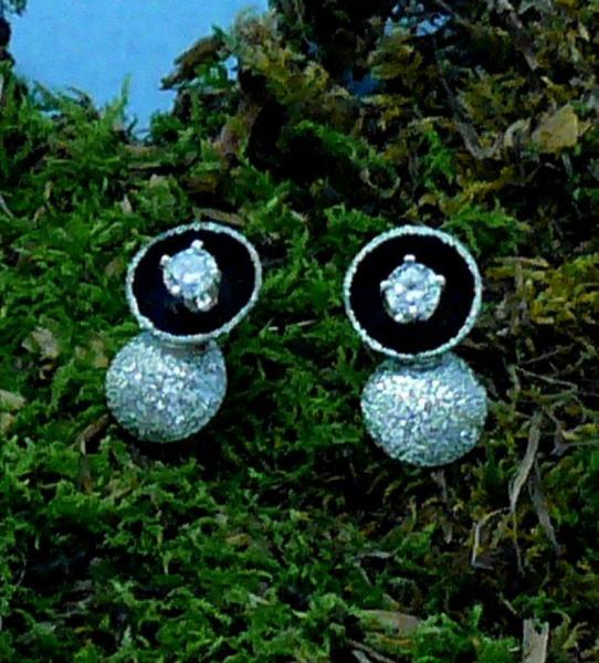 Sterling Silver Diamond Pave' Tooling Small Bubble Earrings Cubic Zircon picture