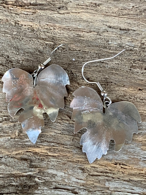 Grape Leaf Earrings Hand Wrought Sterling picture