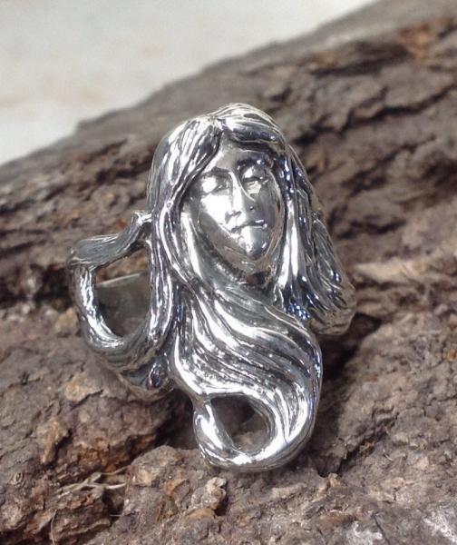 Mermaids Face Ring Antique look Sterling Silver Art Nouveau picture