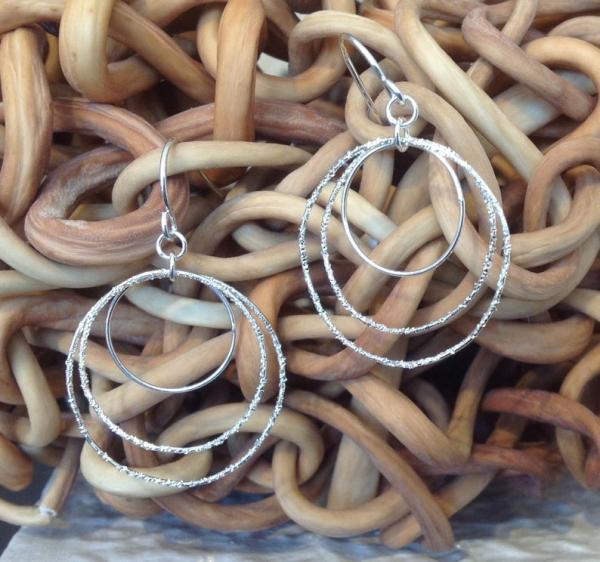 Hoop Earrings triple Sterling Silver diamond pave'tooled