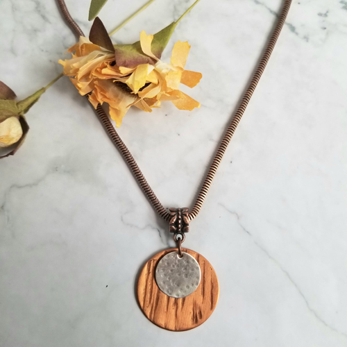 Bimetal Round Copper/Sterling Silver Pendant