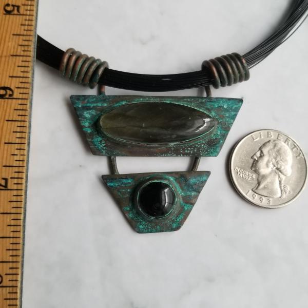 "The Pyramid" Labradorite Cabochon Copper Patina Pendant picture