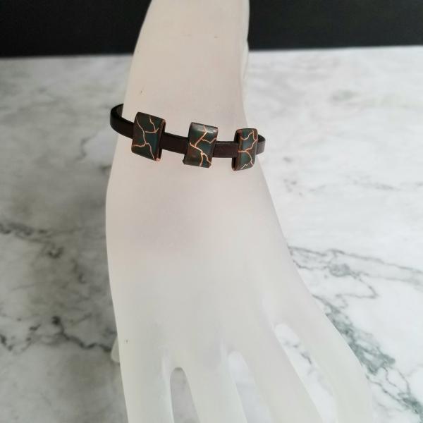 "Three-of-a Kind" Copper Patina Leather Bracelet picture