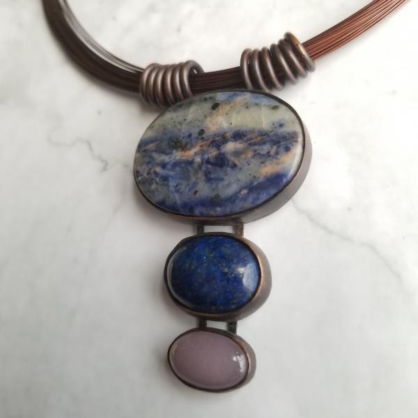 "Night" Lapis Cabochon Copper Patina Pendant picture