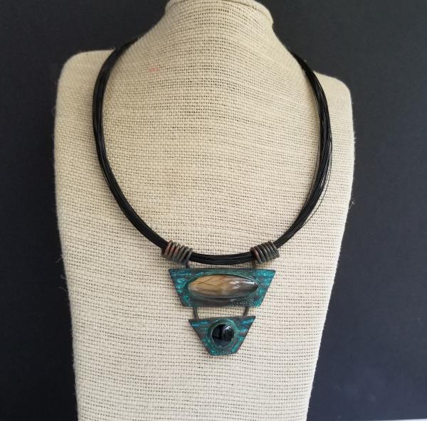 "The Pyramid" Labradorite Cabochon Copper Patina Pendant picture