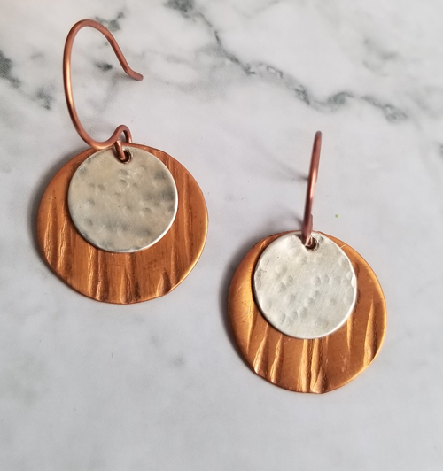 Bimetal Round Copper/Sterling Silver Earrings picture