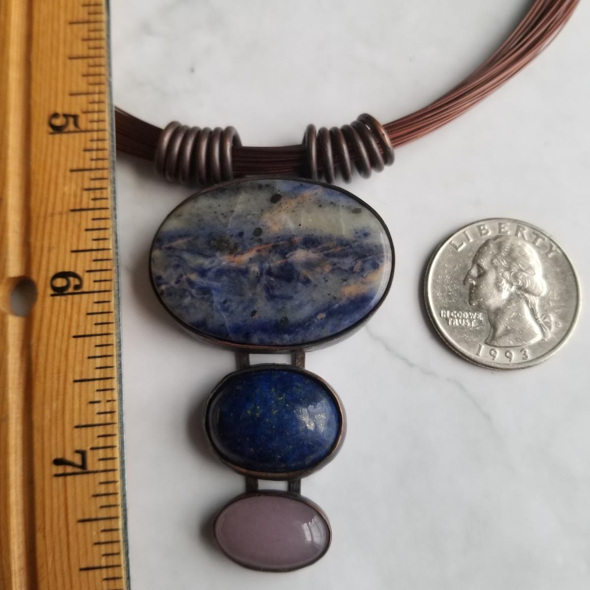 "Night" Lapis Cabochon Copper Patina Pendant picture