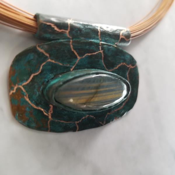 "The Dew" Labradorite Cabochon Copper Patina Pendant picture