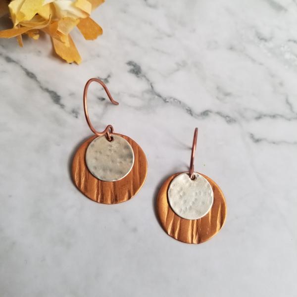 Bimetal Round Copper/Sterling Silver Earrings picture