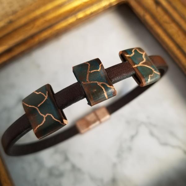 "Three-of-a Kind" Copper Patina Leather Bracelet picture