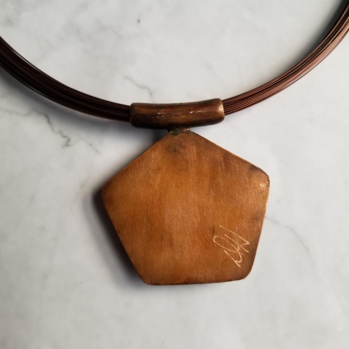 "The Zebra" Hickoryite Cabochon Copper Patina Pendant picture