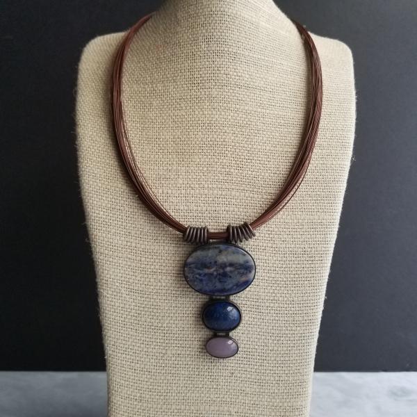 "Night" Lapis Cabochon Copper Patina Pendant picture