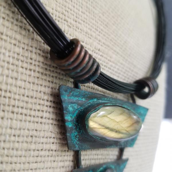 "The Pyramid" Labradorite Cabochon Copper Patina Pendant picture