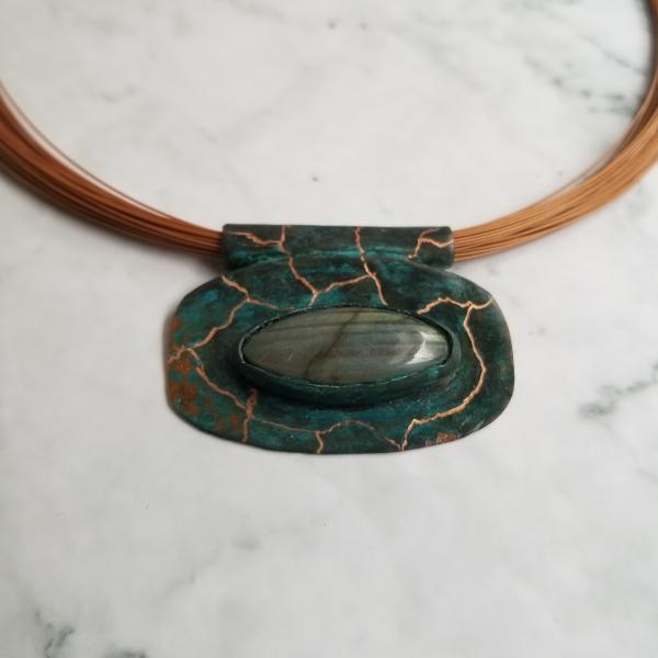 "The Dew" Labradorite Cabochon Copper Patina Pendant picture