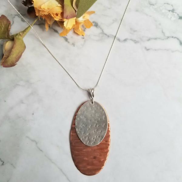 Bimetal Oval Copper/Sterling Silver Pendant