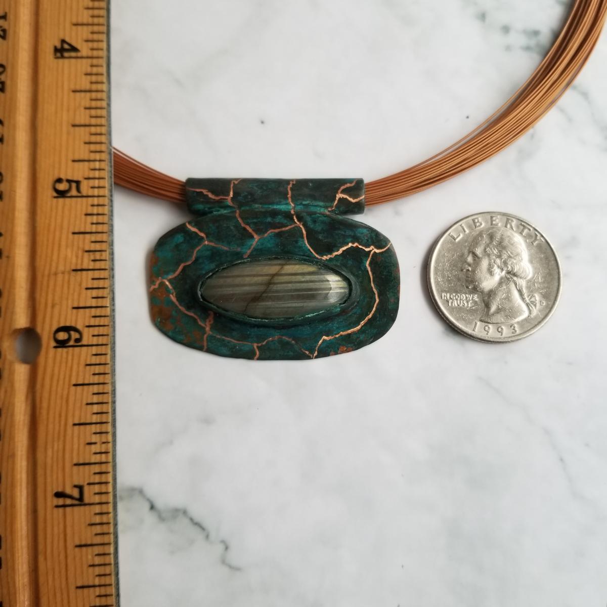 "The Dew" Labradorite Cabochon Copper Patina Pendant picture