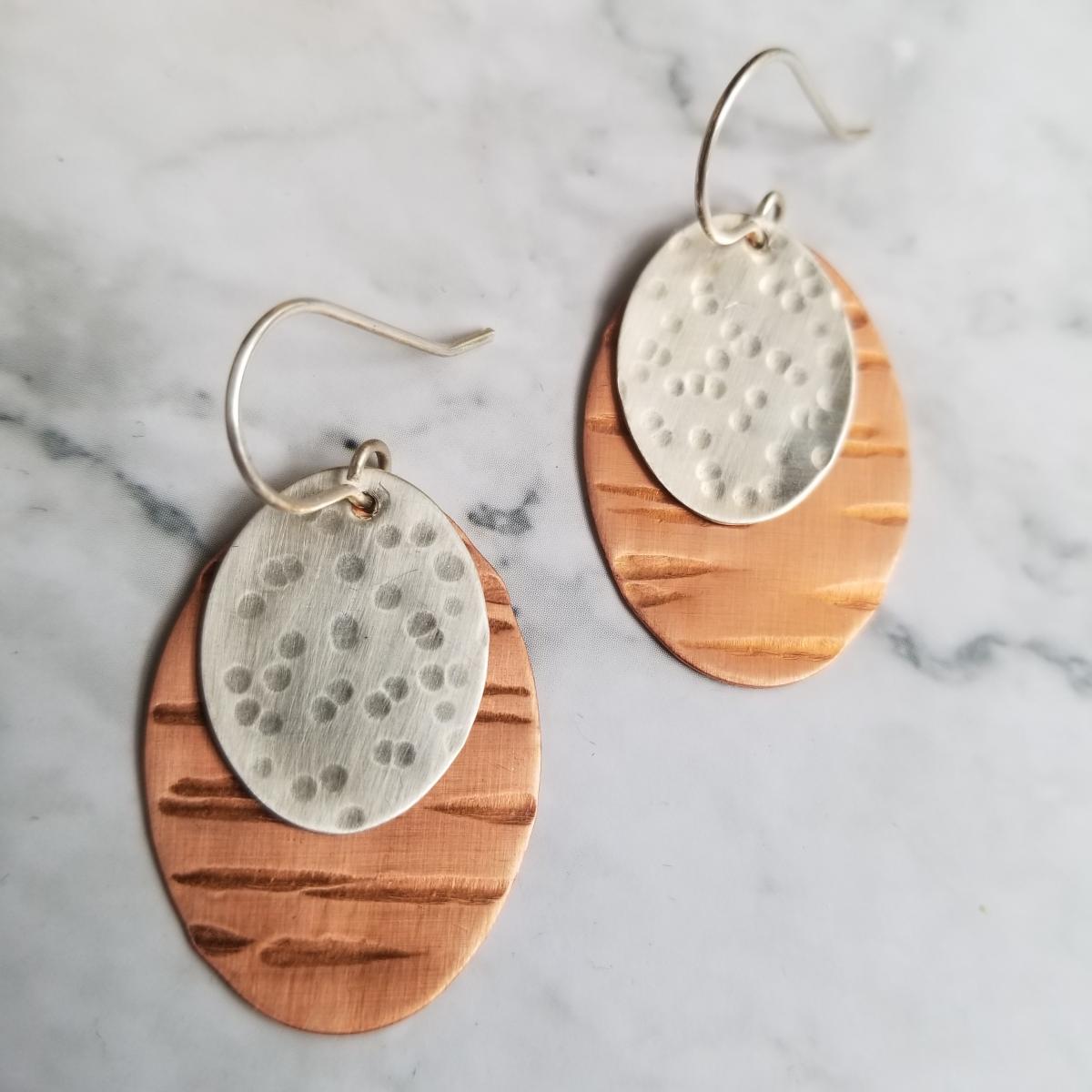 Bimetal Oval Copper/Sterling Silver Earrings picture