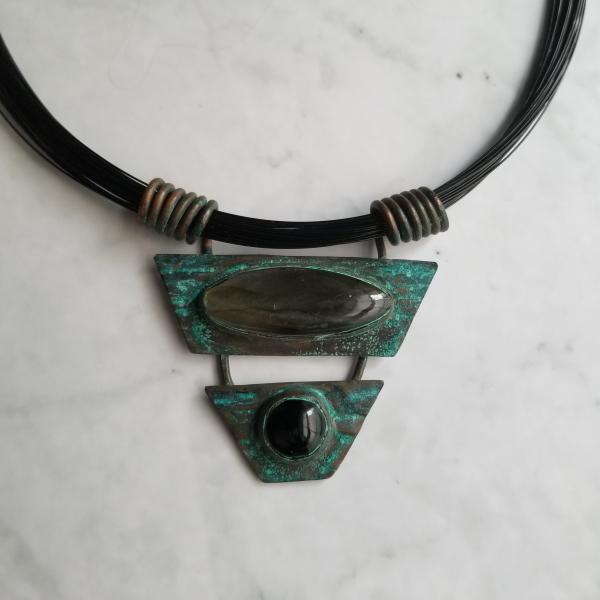 "The Pyramid" Labradorite Cabochon Copper Patina Pendant picture