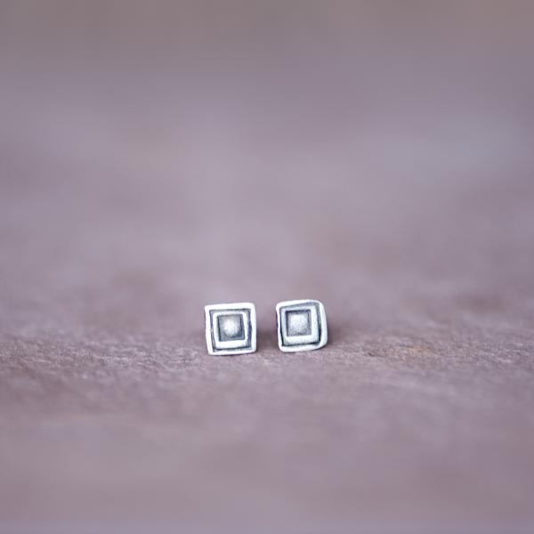 Silver Artisan Geometric Square Stud Earrings.