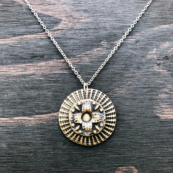 Dots + Floral Bronze and Sterling Necklace