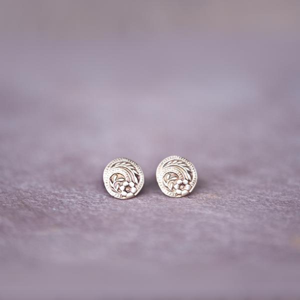 Bronze Vintage Button Stud Earrings