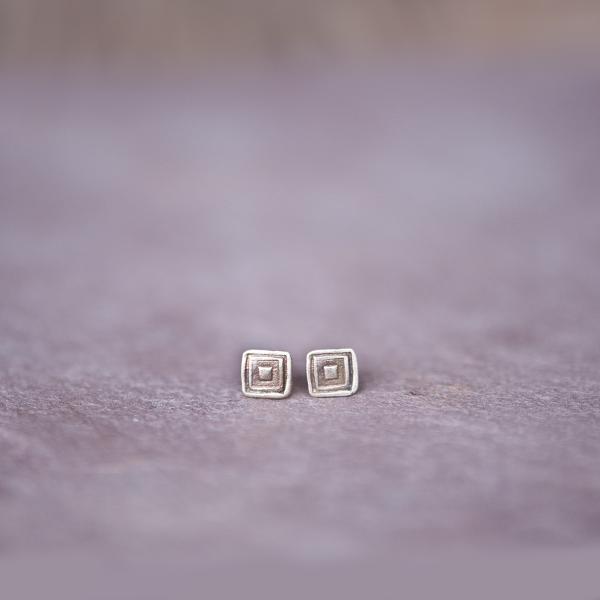 Bronze Artisan Geometric Square Stud Earrings. picture