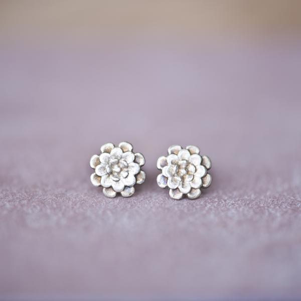 Bronze Floral Chrysanthemum Stud Earrings