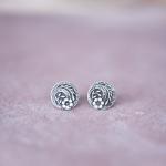 Silver Vintage Button Stud Earrings