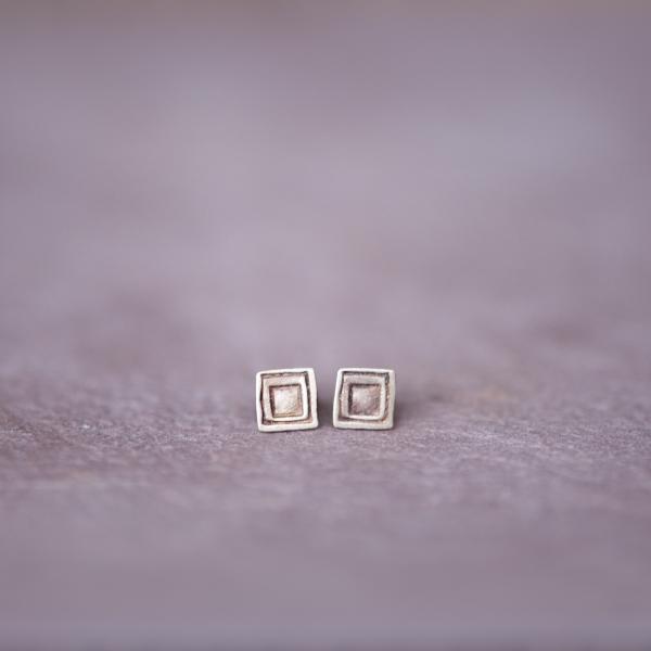 Bronze Artisan Geometric Square Stud Earrings.