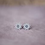 Silver Floral Chrysanthemum Stud Earrings