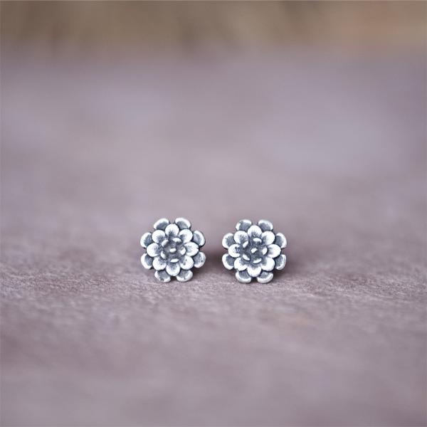 Silver Floral Chrysanthemum Stud Earrings picture