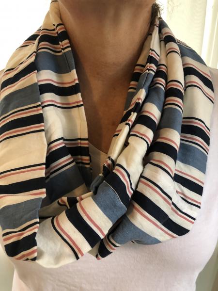 Blue,pink, white stripe linen blend