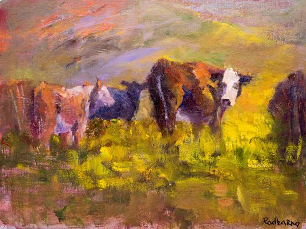 Cows Grazing on Green Pastures picture