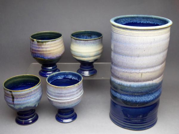 Wine set, creamy blue glaze