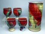 Wine set, red multi color glaze