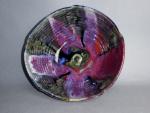 Altered shape serving bowl, purple multi color galze