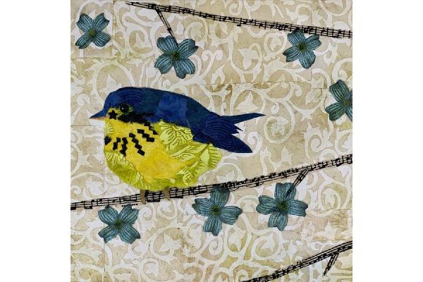 Fine Art Print of Original Paper Collage “Canada Warbler” 8” x 8” picture