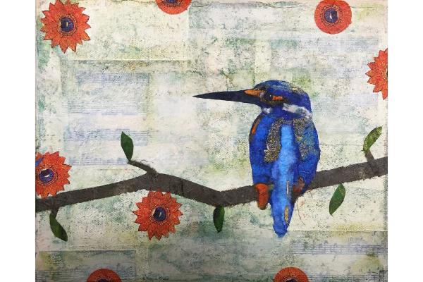 Fine Art Print of Original Mixed Media Collage “Kingfisher” 8” x 10”