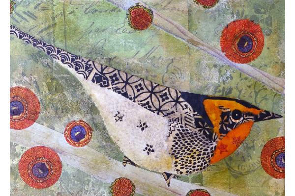 Fine Art Print of Original Collage Blackburnian Warbler 5” x 7”