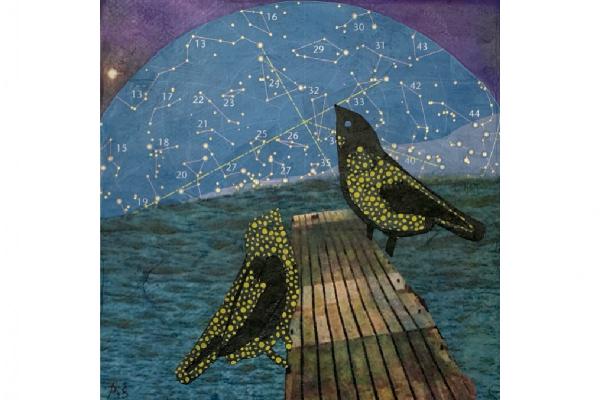 Fine Art Print of Original Paper Collage “Celestial Bird II” 8” x 8”