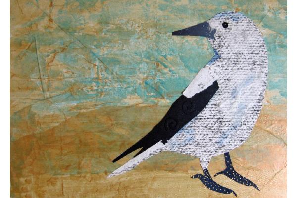 Fine Art Print of Original Mixed Media Collage “Clark’s Nutcracker” 8” x 10” picture