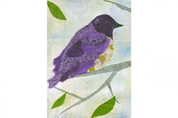 Fine Art Print of Original Mixed Media Collage Violet Backed Starling 5” x 7” picture