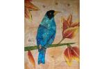 Fine Art Print of Original Mixed Media Collage Green Honeycreeper 5” x 7”