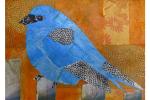 Indigo Bunting Fine Art Print of Original Paper Collage 5” x 7”