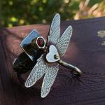 Dragonfly Garnet Ring - Adjustable Size 6 - 10