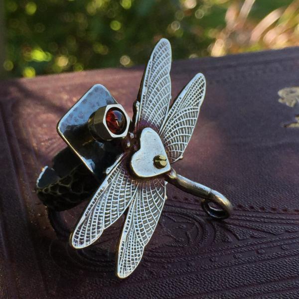 Dragonfly Garnet Ring - Adjustable Size 6 - 10 picture