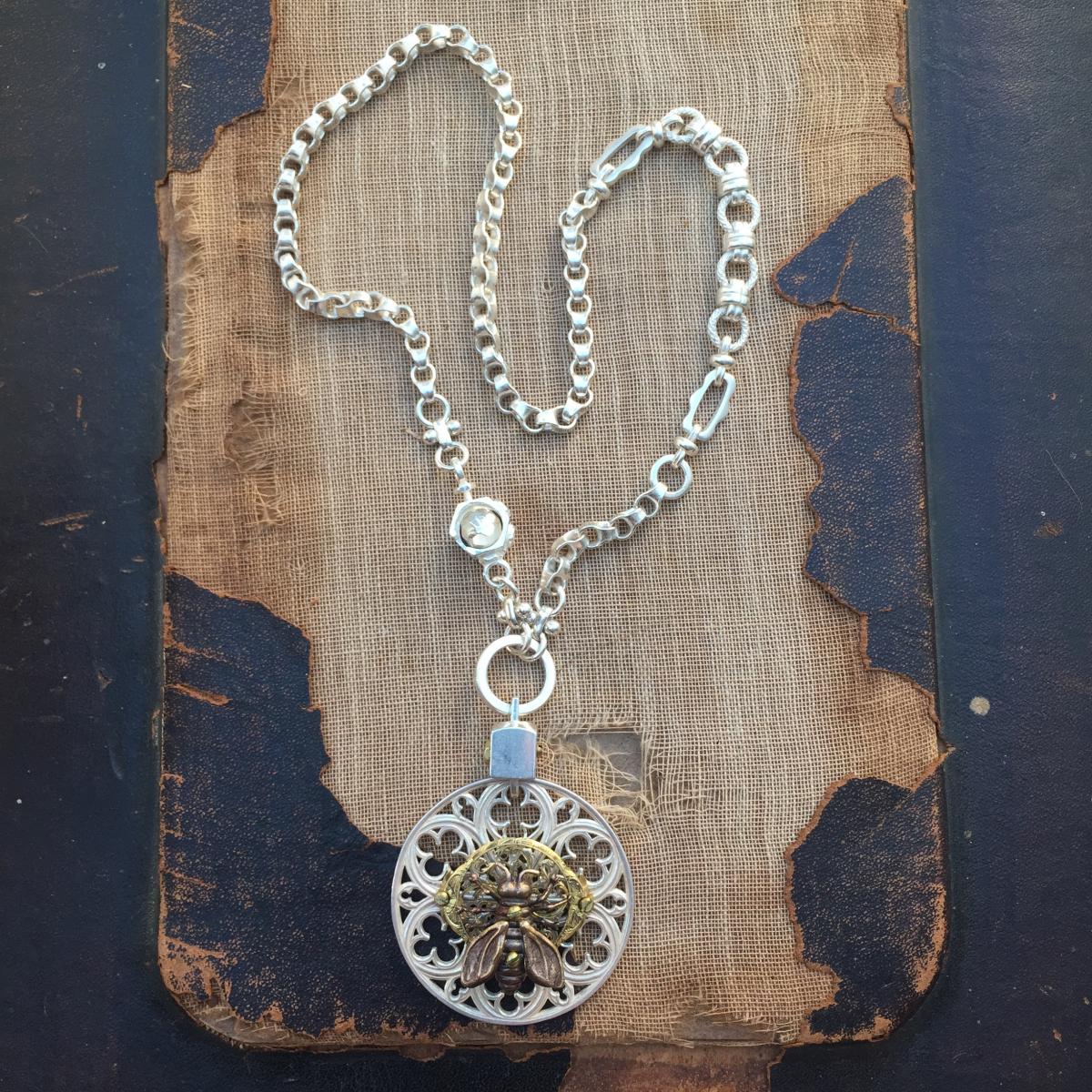 Cathedral Window Verge Fusee Honeybee Necklace picture