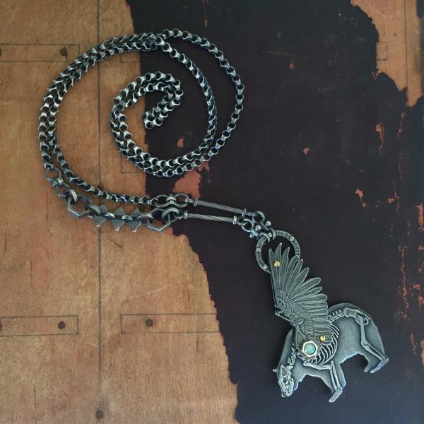 Winged Skeleton Bear Necklace with Opal picture